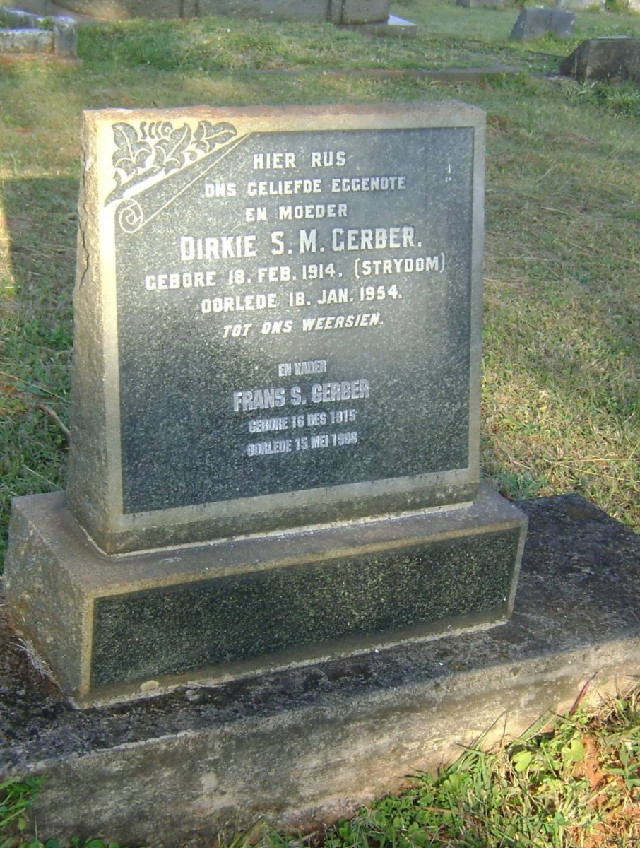 GERBER Frans S. 1915-19?? &amp; Dirkie S.M. STRYDOM 1914-1954