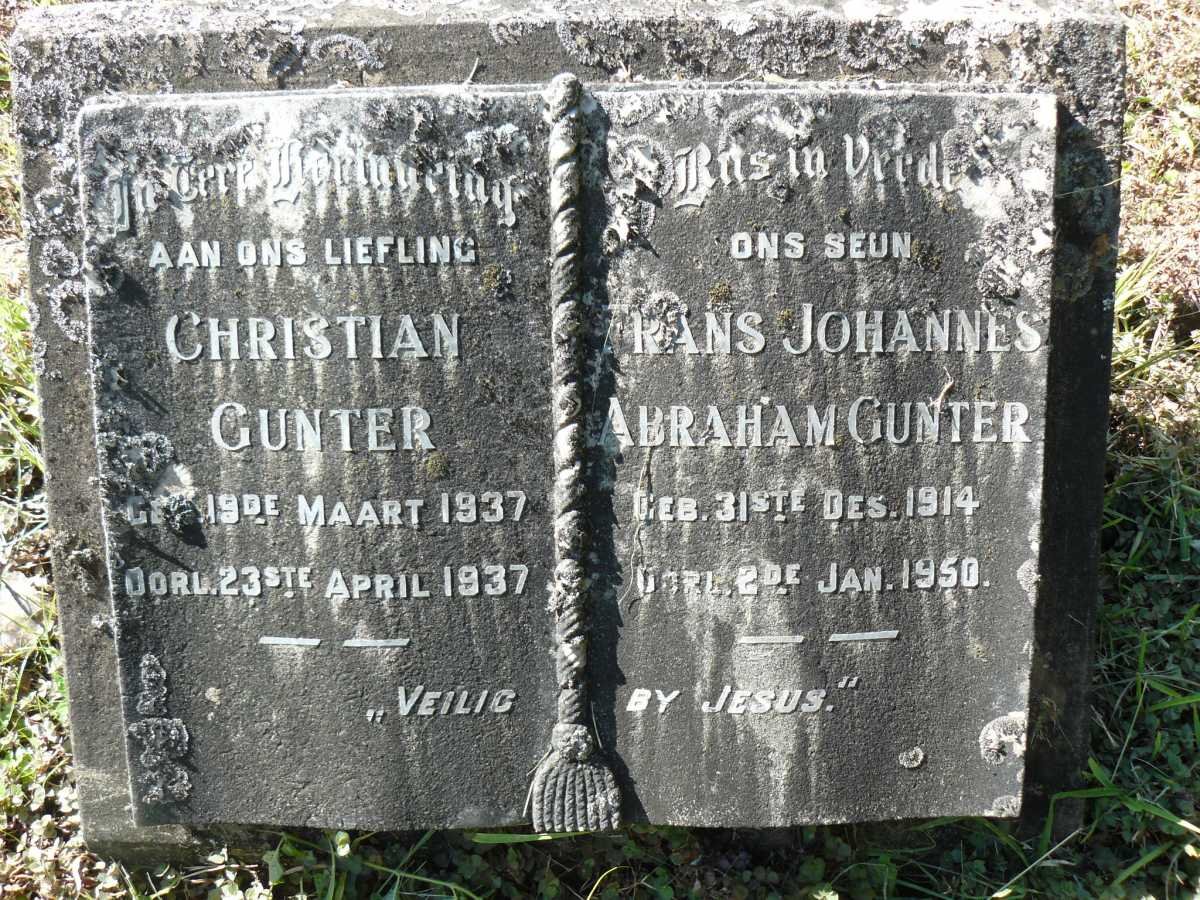 GUNTER Christian 1937-1937 :: GUNTER Frans Johannes Abraham 1914-1950