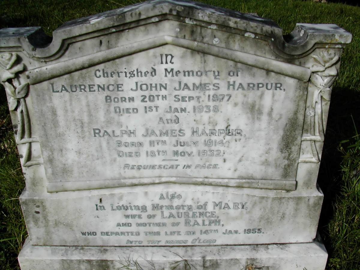 HARPUR Laurence John James 1877-1938 &amp; Mary -1955 :: HARPUR Ralph James 1914-1932