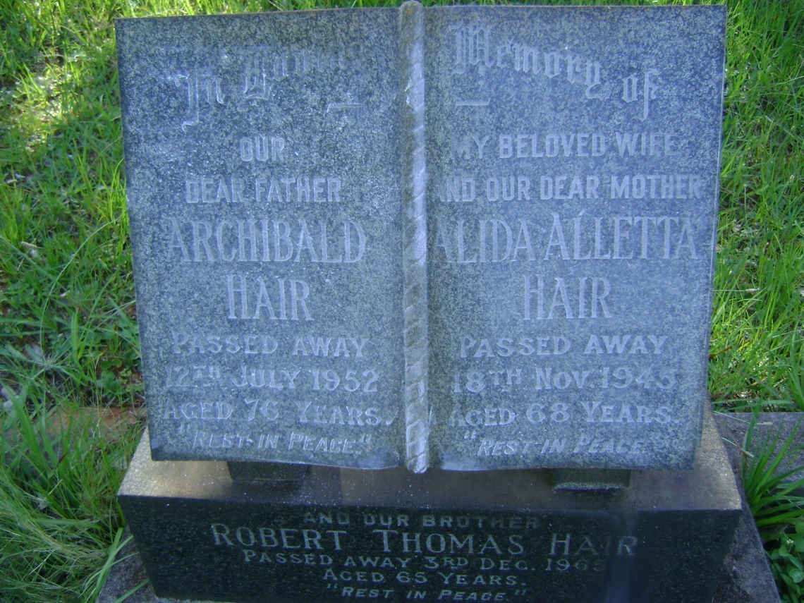 HAIR Archibald -1952 &amp; Alida Alletta -1945 :: HAIR Robert Thomas -1965