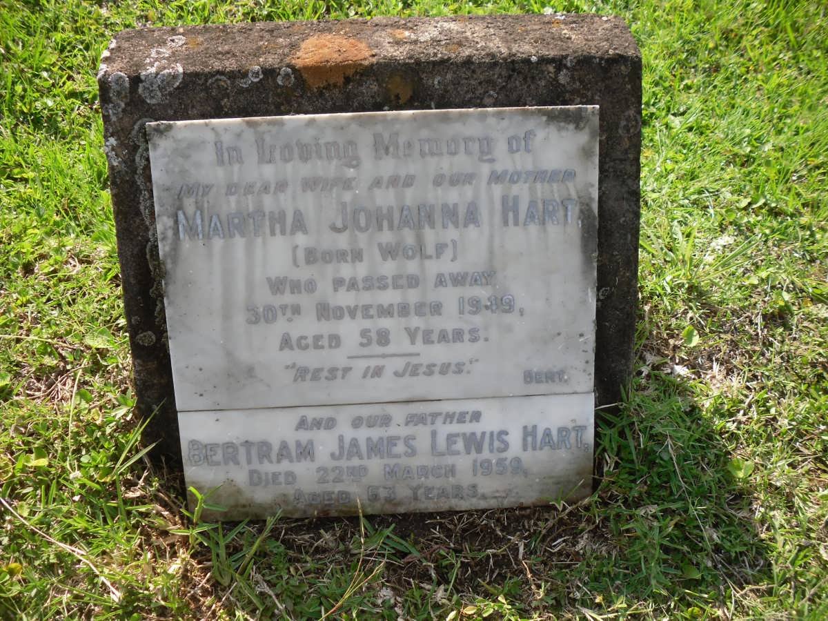 HART Bertram James Lewis -1959 &amp; Martha Johanna WOLF -1949