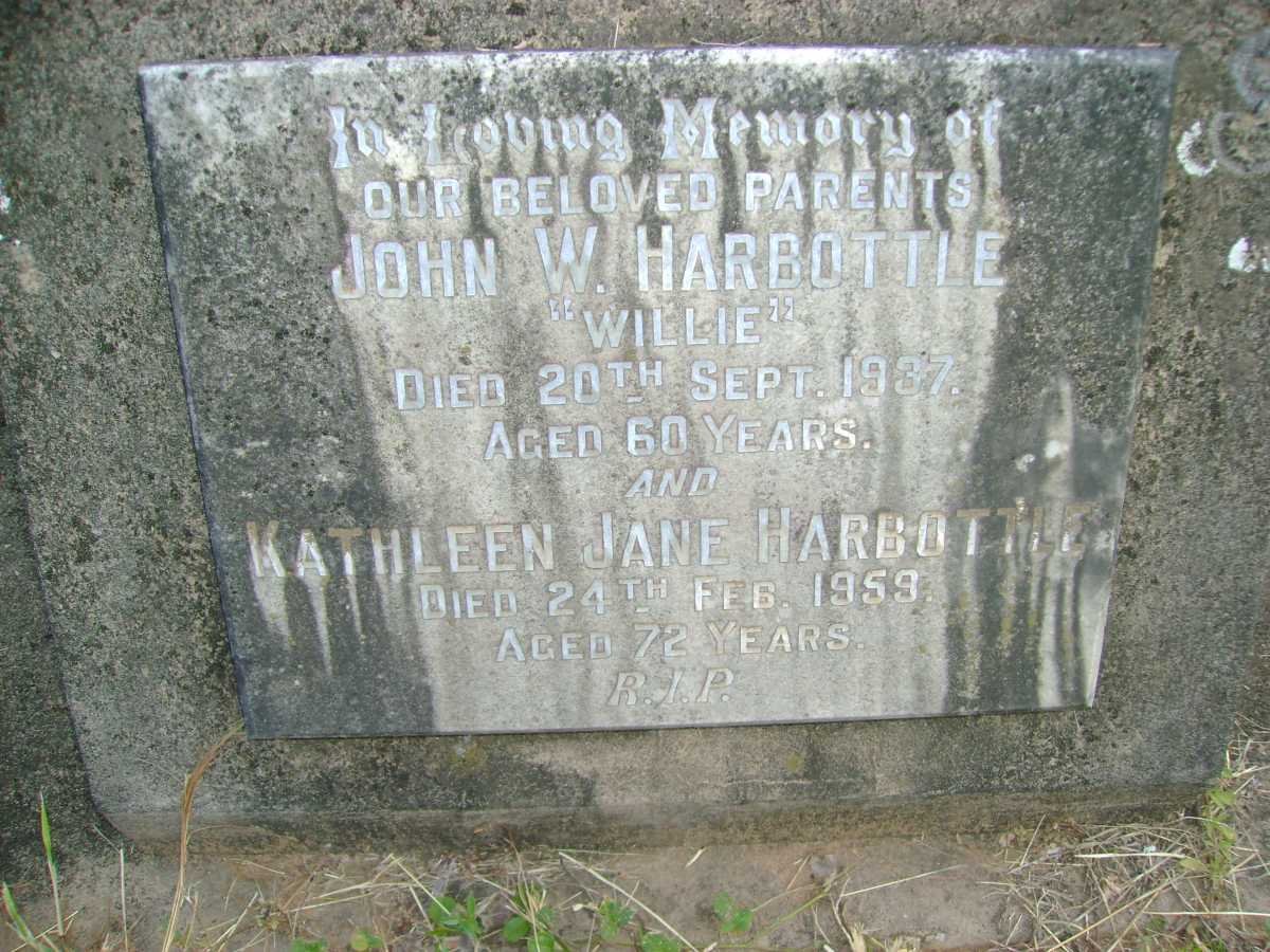 HARBOTTLE John W. -1937 &amp; Kathleen Jane -1959