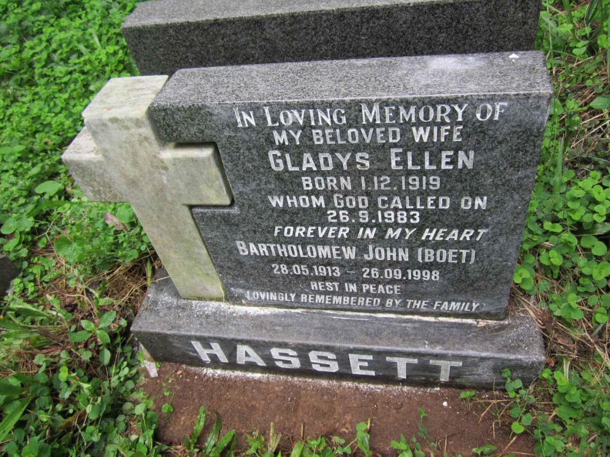 HASSETT Bartholomew John 1913-1998 &amp; Gladys Ellen 1919-1983