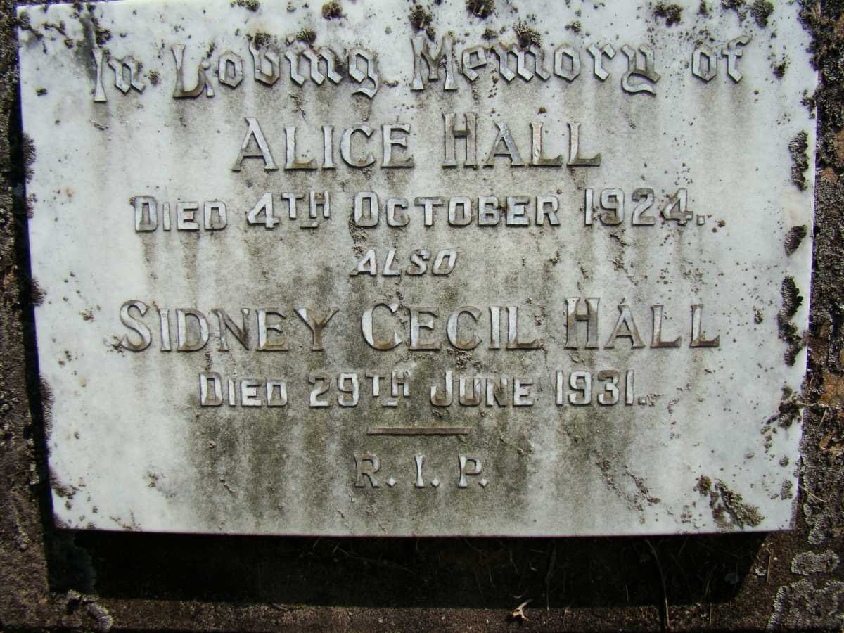 HALL Sidney Cecil -1931 &amp; Alice -1924