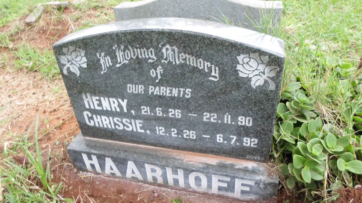HAARHOFF Henry 1926-1990 &amp; Chrissie 1926-1992