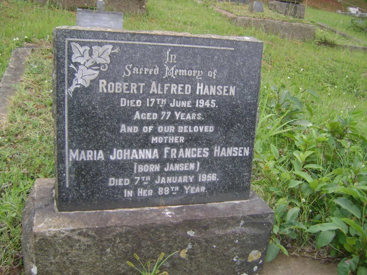 HANSEN Robert Alfred -1945 &amp; Maria Johanna Frances JANSEN -1956