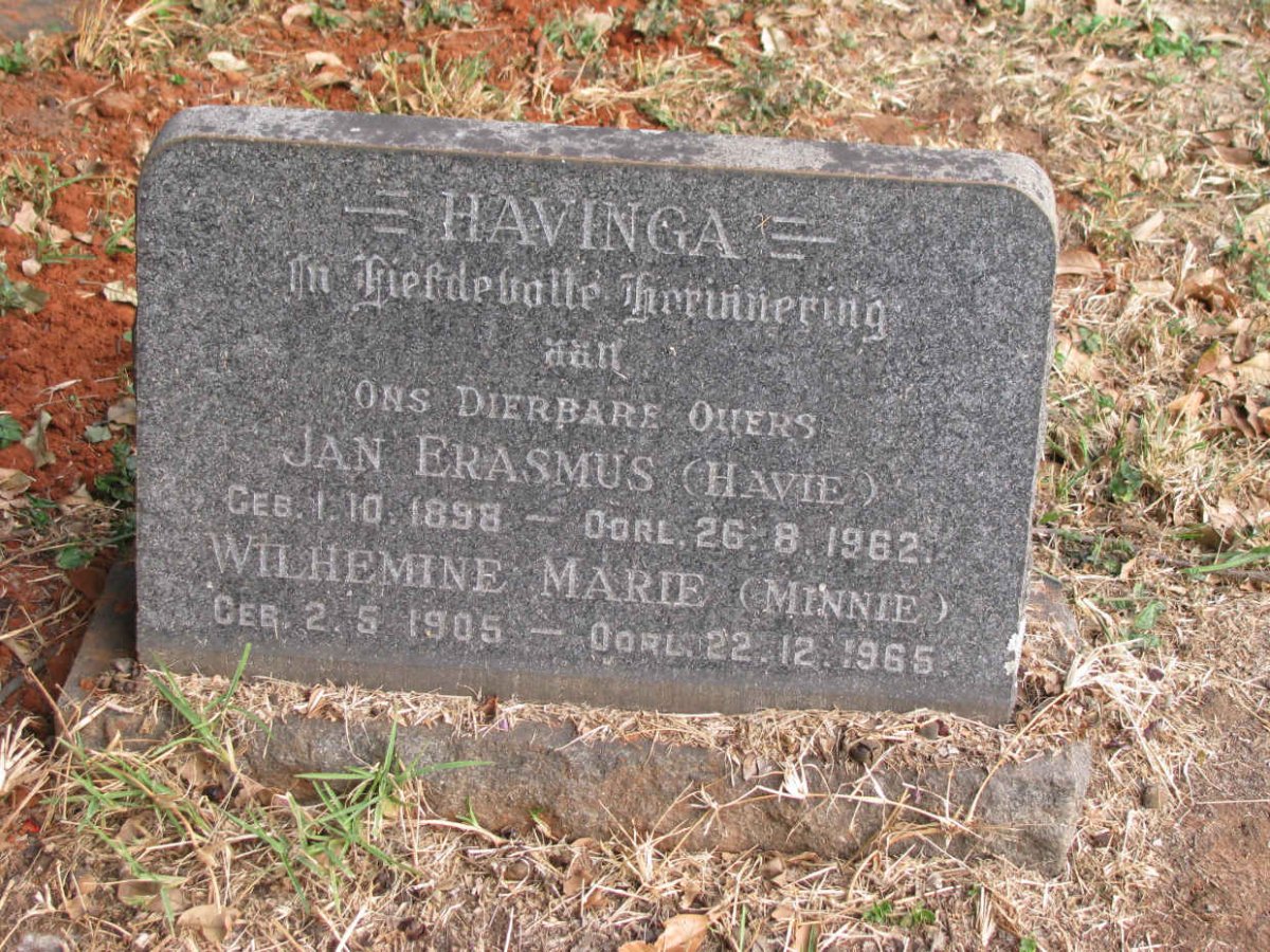 HAVINGA Jan Erasmus 1898-1962 &amp; Wlihelmine Marie 1905-1965