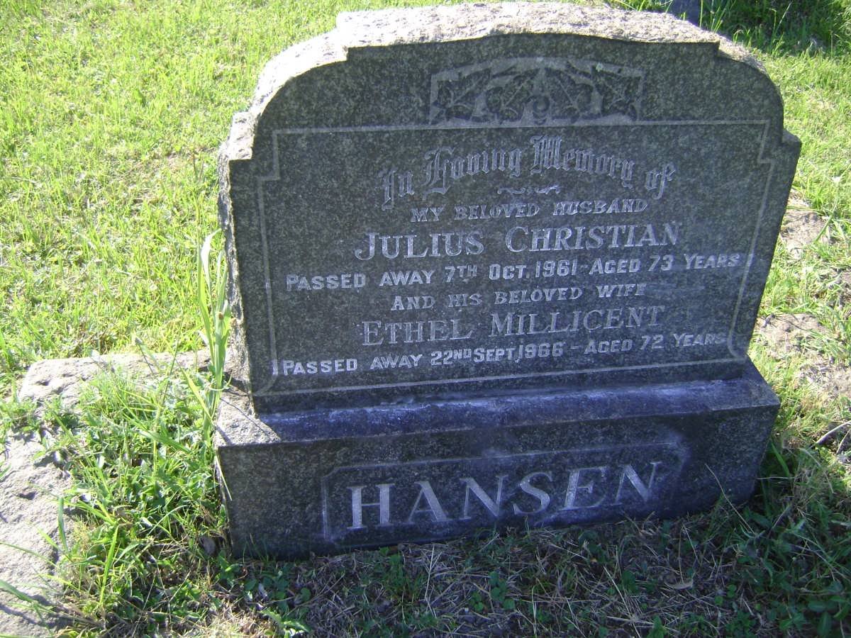HANSEN Julius Christian -1961 &amp; Ethel Millicent -1966