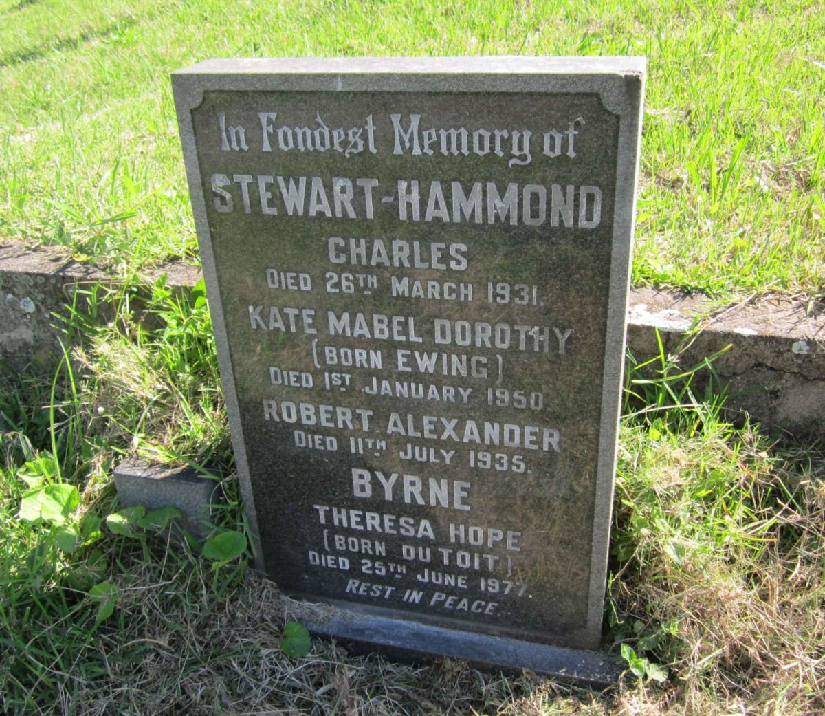 HAMMOND Charles, STEWART -1931 :: STEWART HAMMOND Kate Mabel Dorothy nee EWING -1950 ::STEWART HAMMOND Robert Alexander -1935