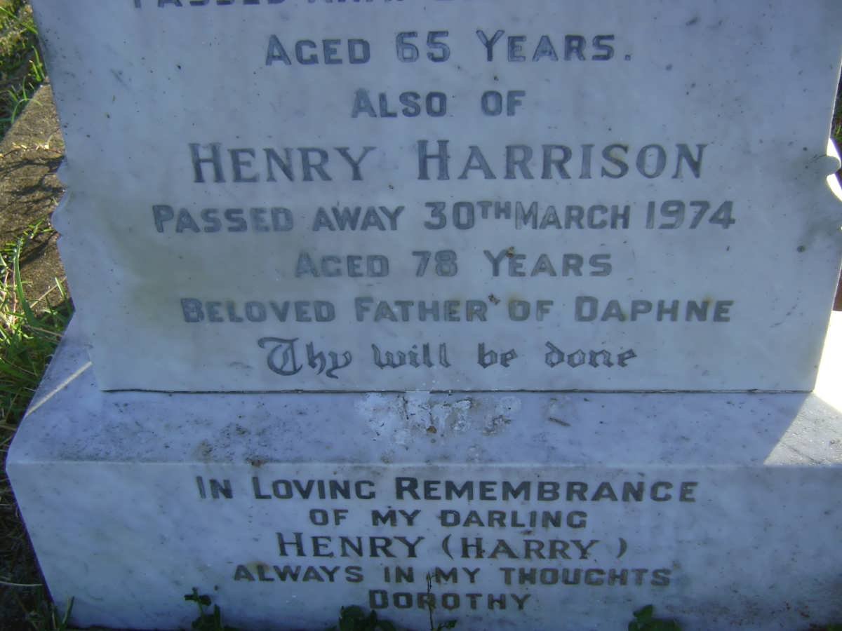HARRISON Henry -1974 :: HARRISON Winifred Violet -1962 :: HARRISON Kenneth George -1943