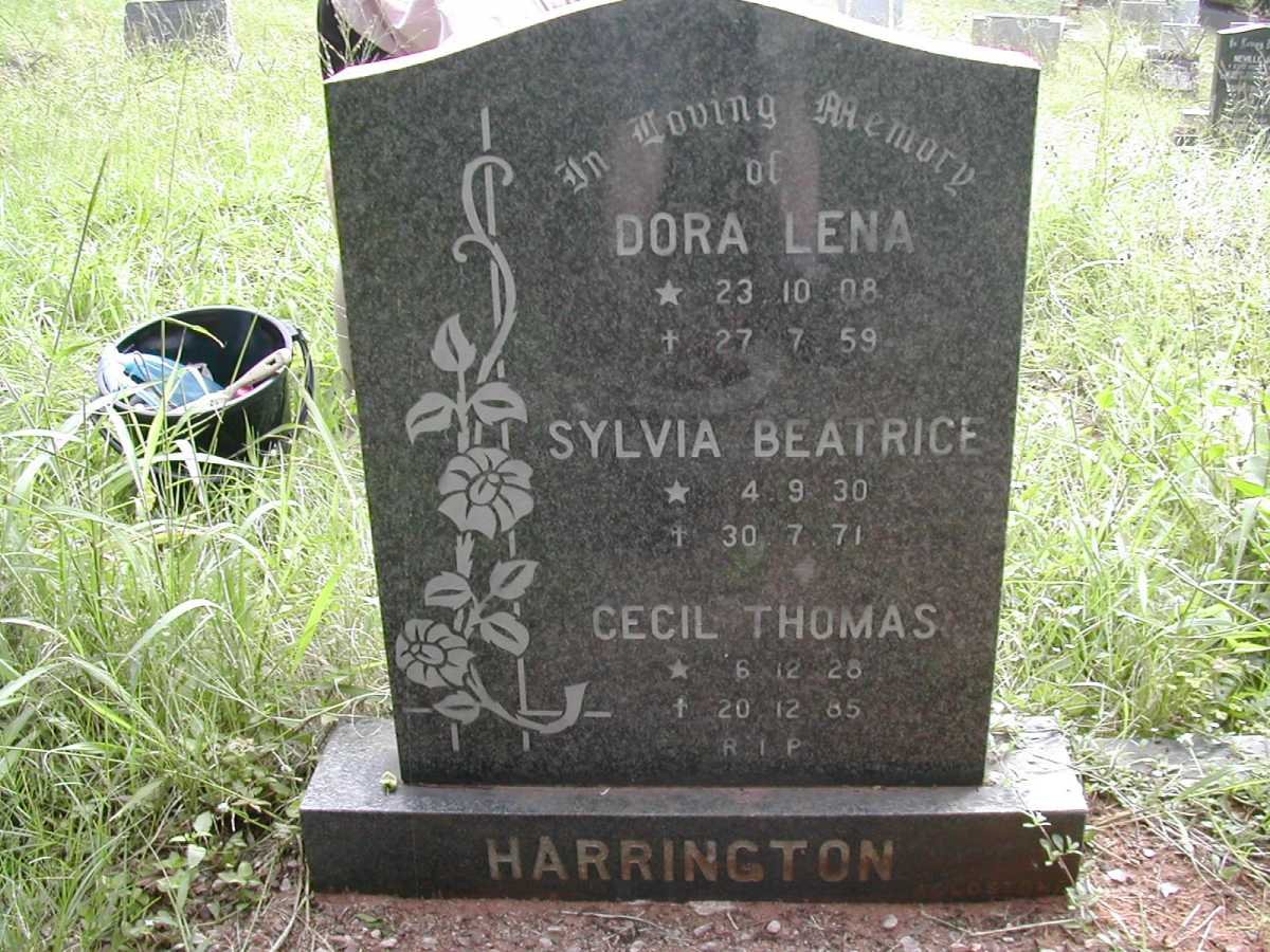 HARRINGTON Dora Lena 1908-1959 :: HARRINGTON Cecil Thomas 1928-1985 :: HARRINGTON Sylvia Beatrice 1930-1971