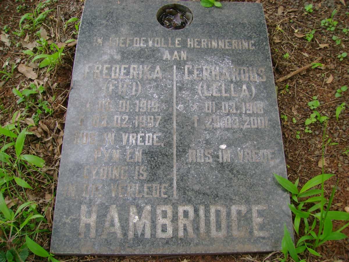 HAMBRIDGE Gerhardus 1918-2001 &amp; Frederika 1919-1997