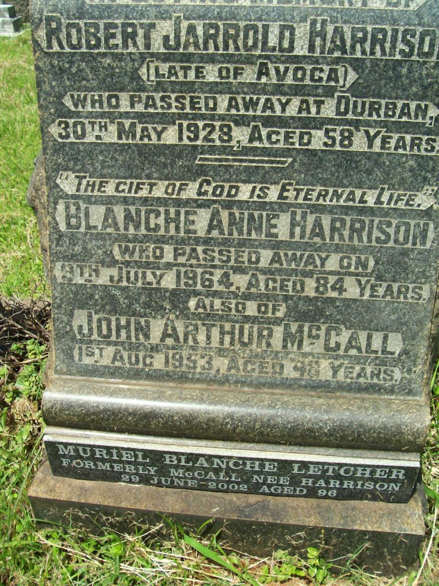 HARRISON Robert Jarrold -1928 &amp; Blanche Anne -1964 :: McCall John Arthur -1953