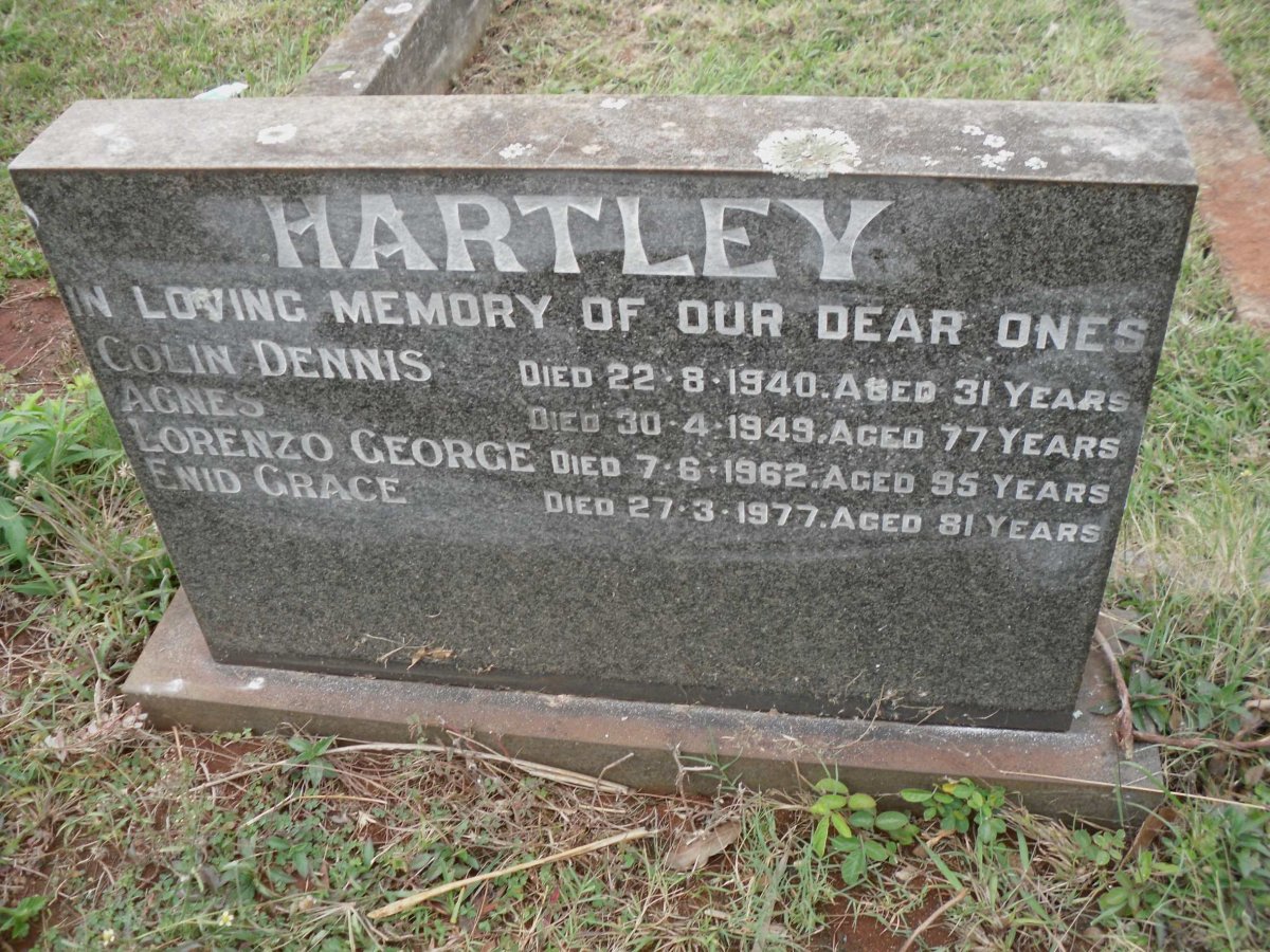 HARTLEY Colin Dennis -1940 :: HARTLEY Agnes -1949 :: HARTLEY Lorenzo George -1962 :: HARTLEY Enid Grace -1977