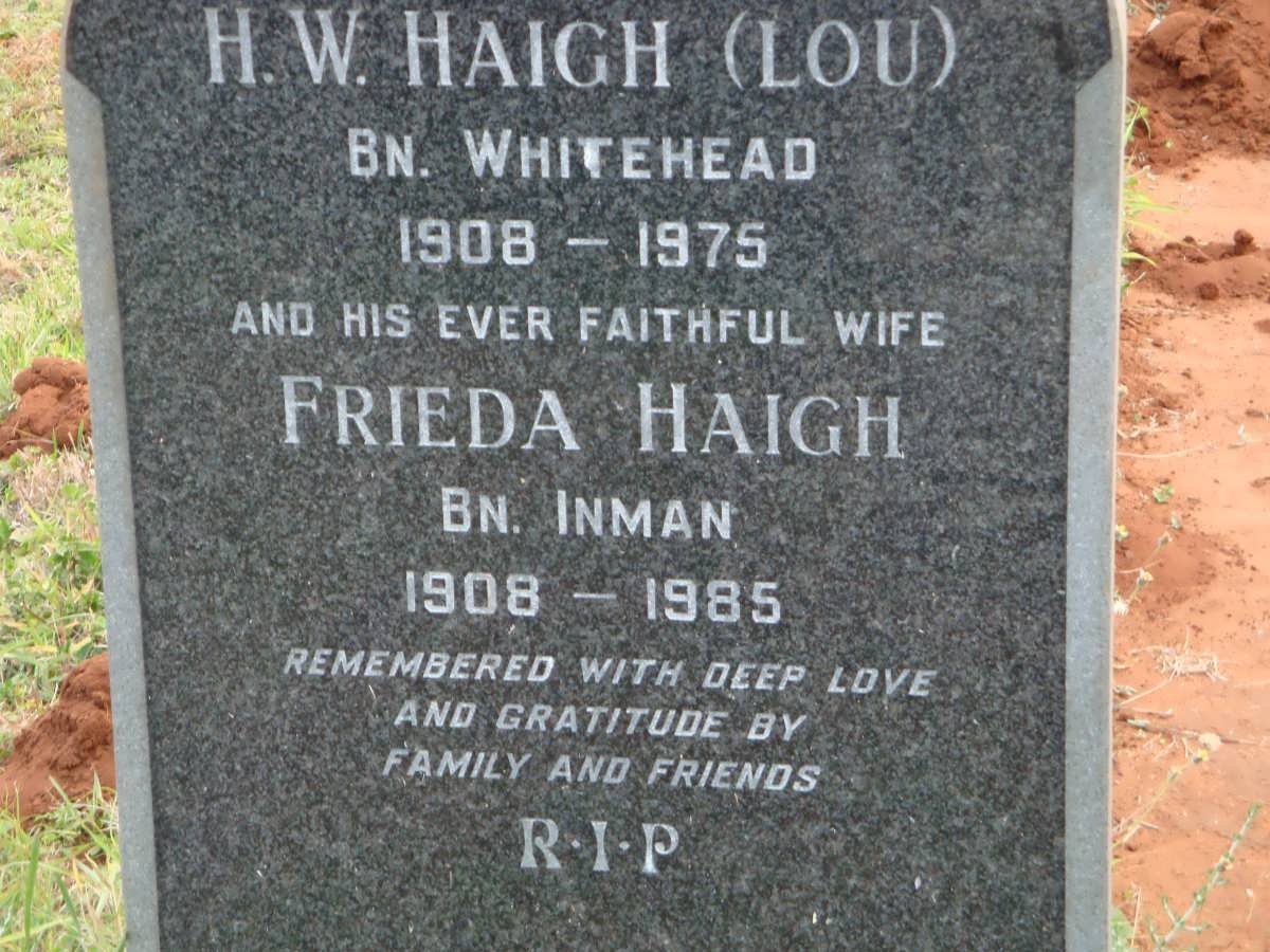 HAIGH H.W. born WHITEHEAD 1908-1975 &amp; Frieda INMAN 1908-1985