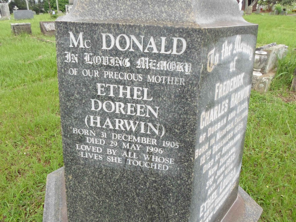 Mc DONALD Ethel Doreen nee HARWIN 1905-1996
