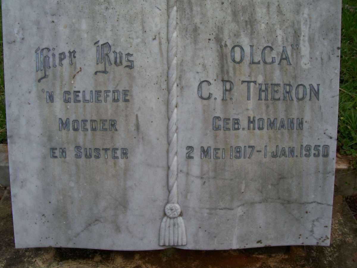 HOMANN Maria Johanna nee KNOETZE 1881-1946 :: THERON C.P.nee HOMANN 1917-1970