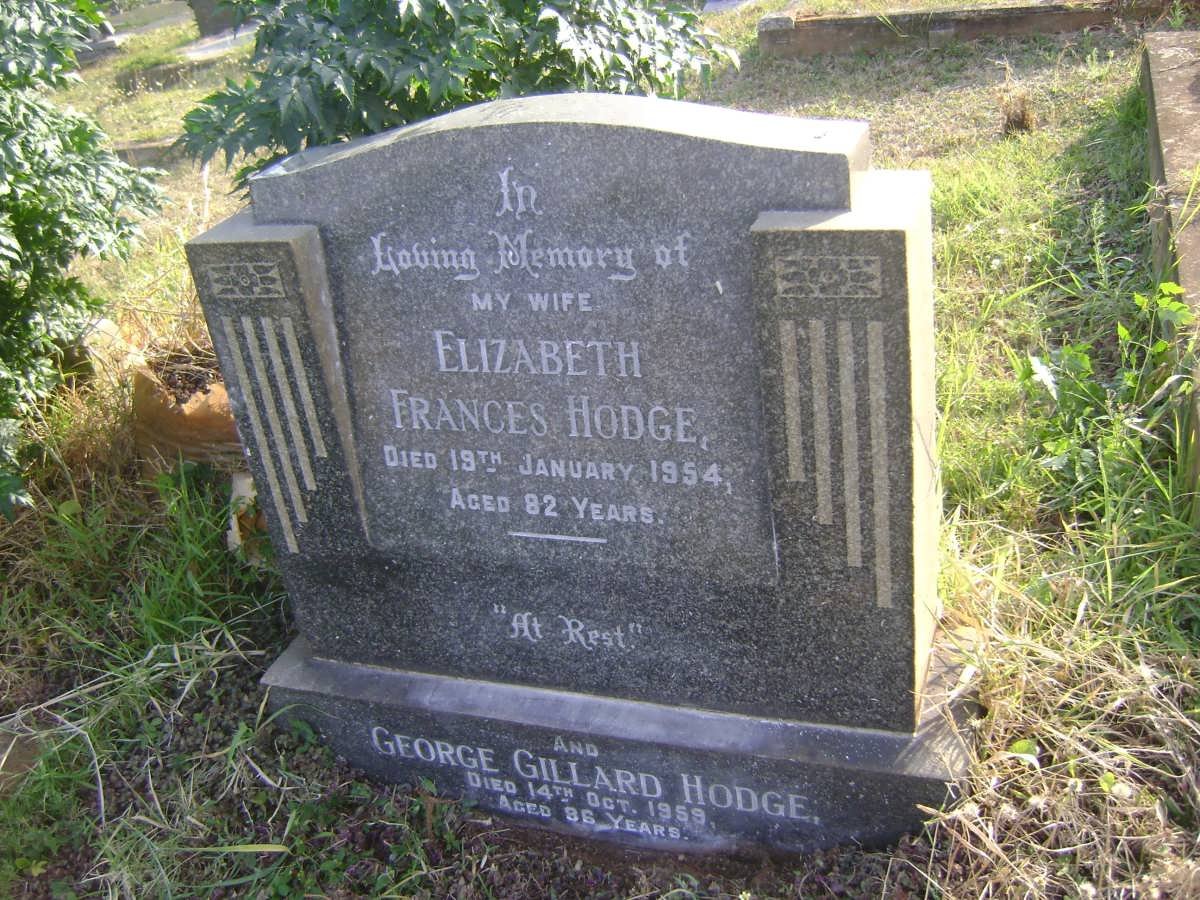HODGE George Gillard -1959 &amp; Elizabeth Frances -1954