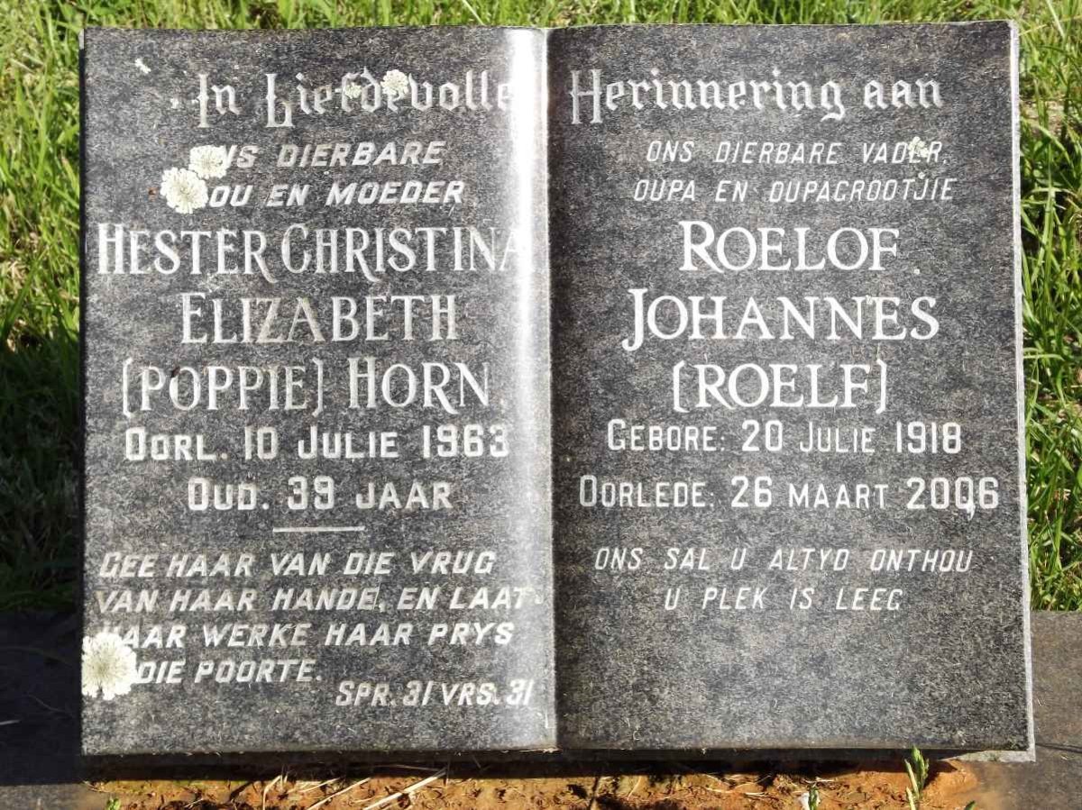 HORN Roelof Johannes 1918-2006 &amp; Hester Christina Elizabeth -1963