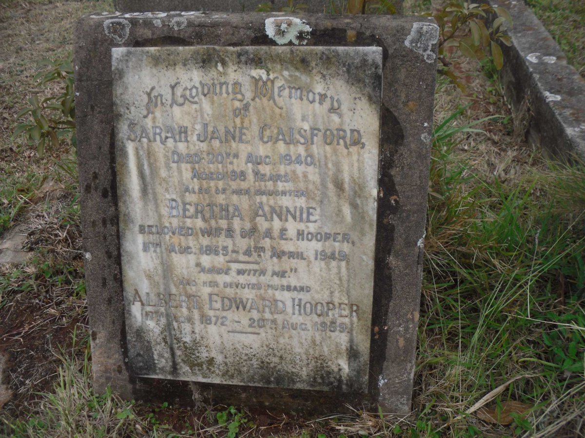 HOOPER Albert Edward 1872-1959 &amp; Bertha Annie 1865-1949 :: GAISFORD Sarah Jane -1940