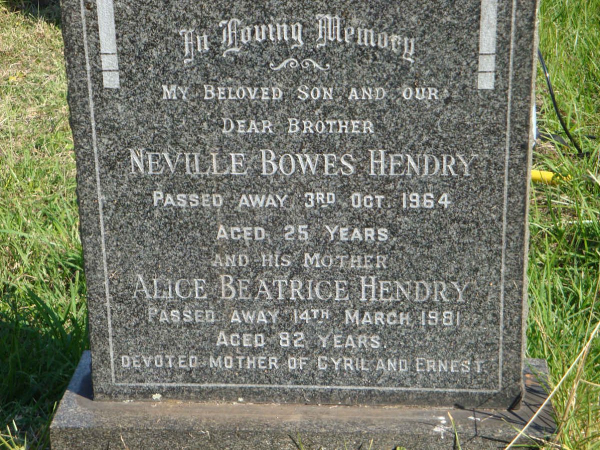 HENDRY Neville Bowes -1964 &amp; Alice Beatrice -1981