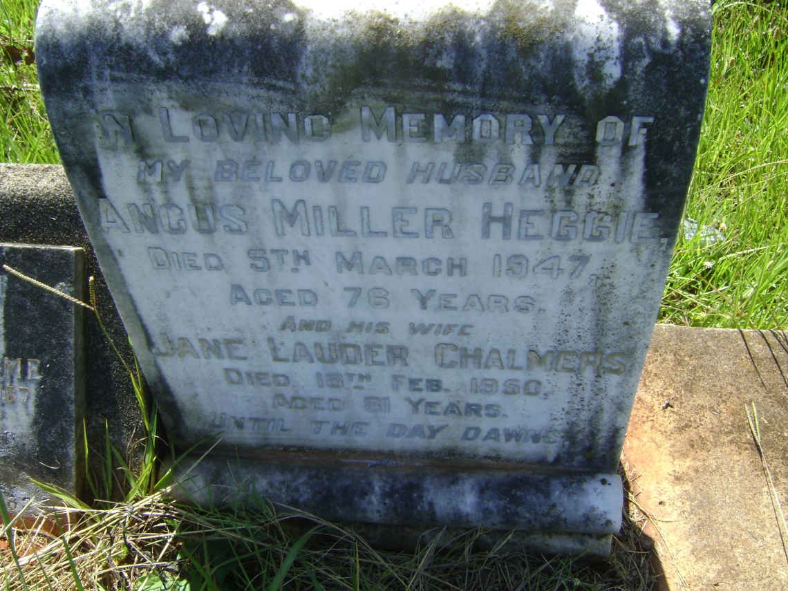 HEGGIE Angus Miller -1947 &amp; Jane Lauder CHALMERS -1950