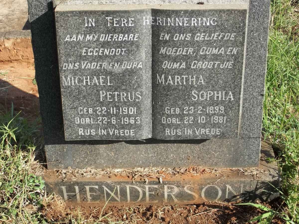 HENDERSON Michael Petrus 1901-1963 &amp; Martha Sophia 1899-1981