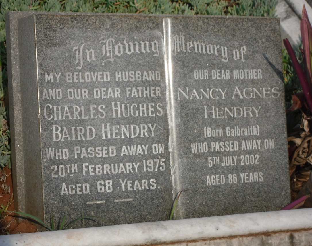 HENDRY Charles Hughes Baird -1975 &amp; Nancy Agnes GALBRAITH -2002