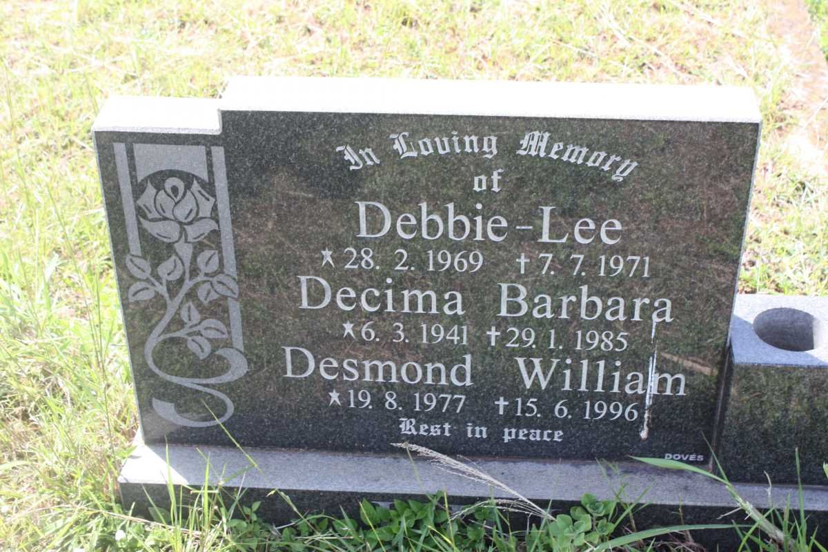 HILL Decima Barbara 1941-1985 ::  HILL Debbie-Lee 1969-1971 :: HILL Desmond William 1977-1996