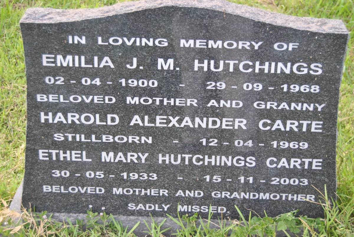 HUTCHINGS Emilia J.M. 1900-1968 :: CARTE Harold Alexander -1969 :: CARTE Ethel Mary Hutchings 1933-2003