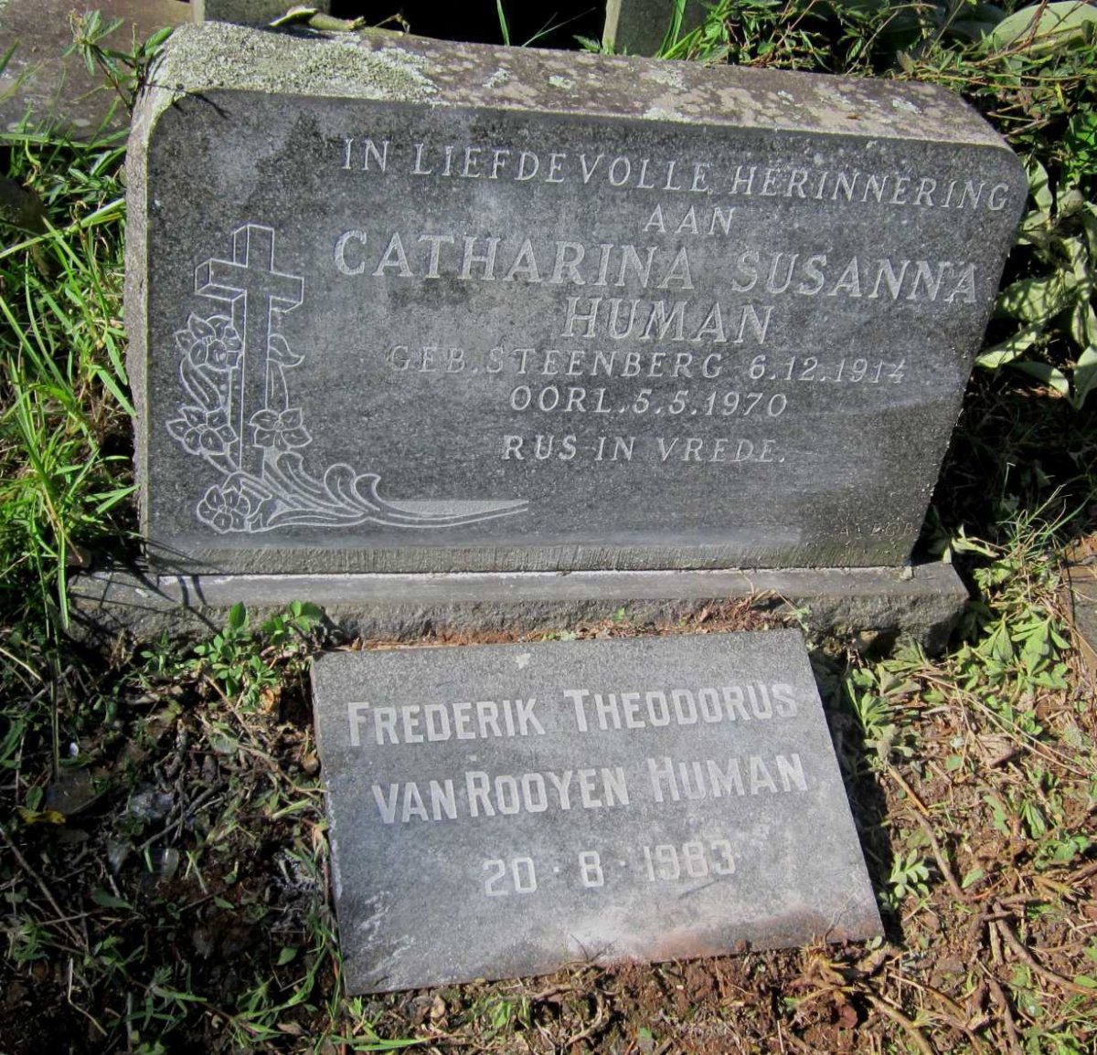 HUMAN Catharina Susanna STEENBERG 1914-1970 :: HUMAN Frederik Theodorus van Rooyen -1983