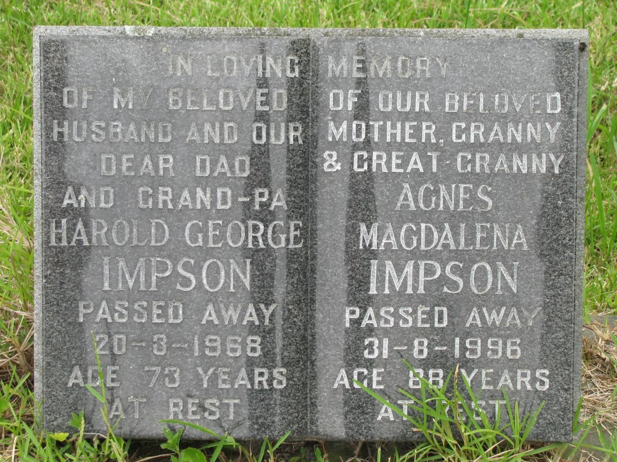 IMPSON Harold George -1968 &amp; Agnes Magdalena -1996