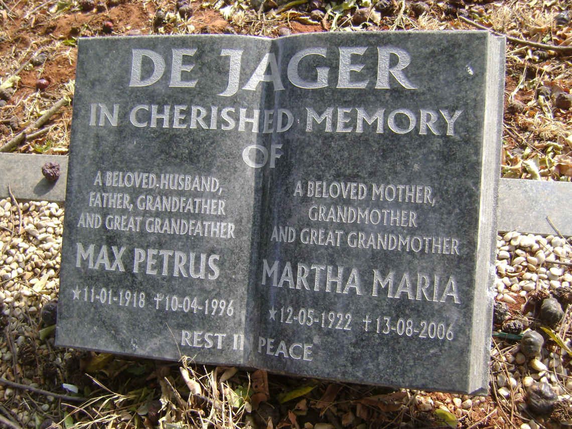 JAGER Max Petrus, de 1918-1996 &amp; Martha Maria 1922-2006