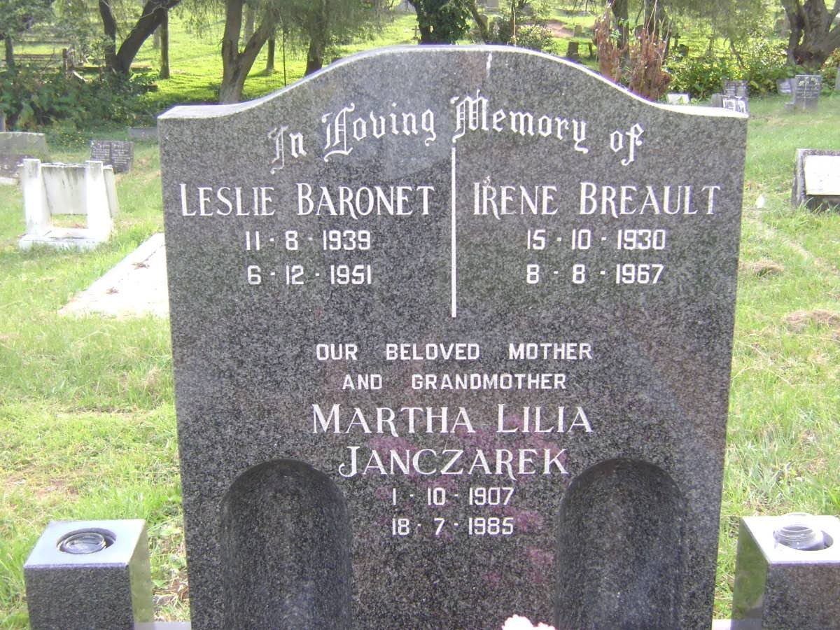 JANCZAREK Martha Lilia 1907-1985 :: BARONET Leslie 1939-1951 :: BREAULT Irene 1930-1967