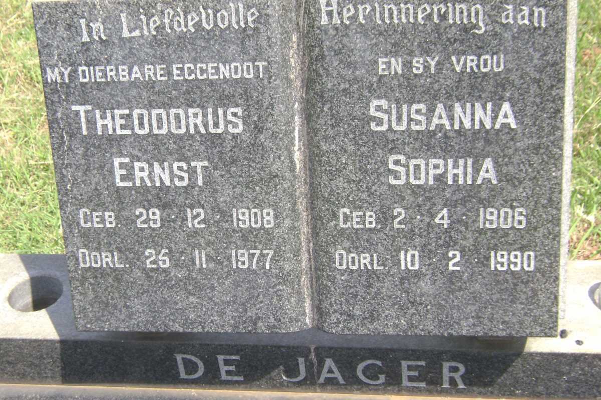 JAGER Theodorus Ernst, de 1908-1977 &amp; Susanna Sophia 1906-1990