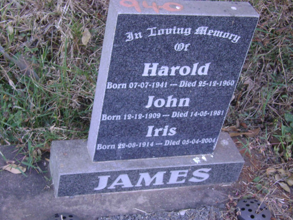 JAMES John 1909-1981 &amp; Iris 1914-2004 :: JAMES Harold 1941-1960