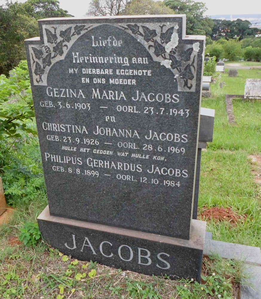 JACOBS Philipus Gerhardus 1899-1984 :: JACOBS Gezina Maria 1903-1943 :: JACOBS Christina Johanna 1926-1969
