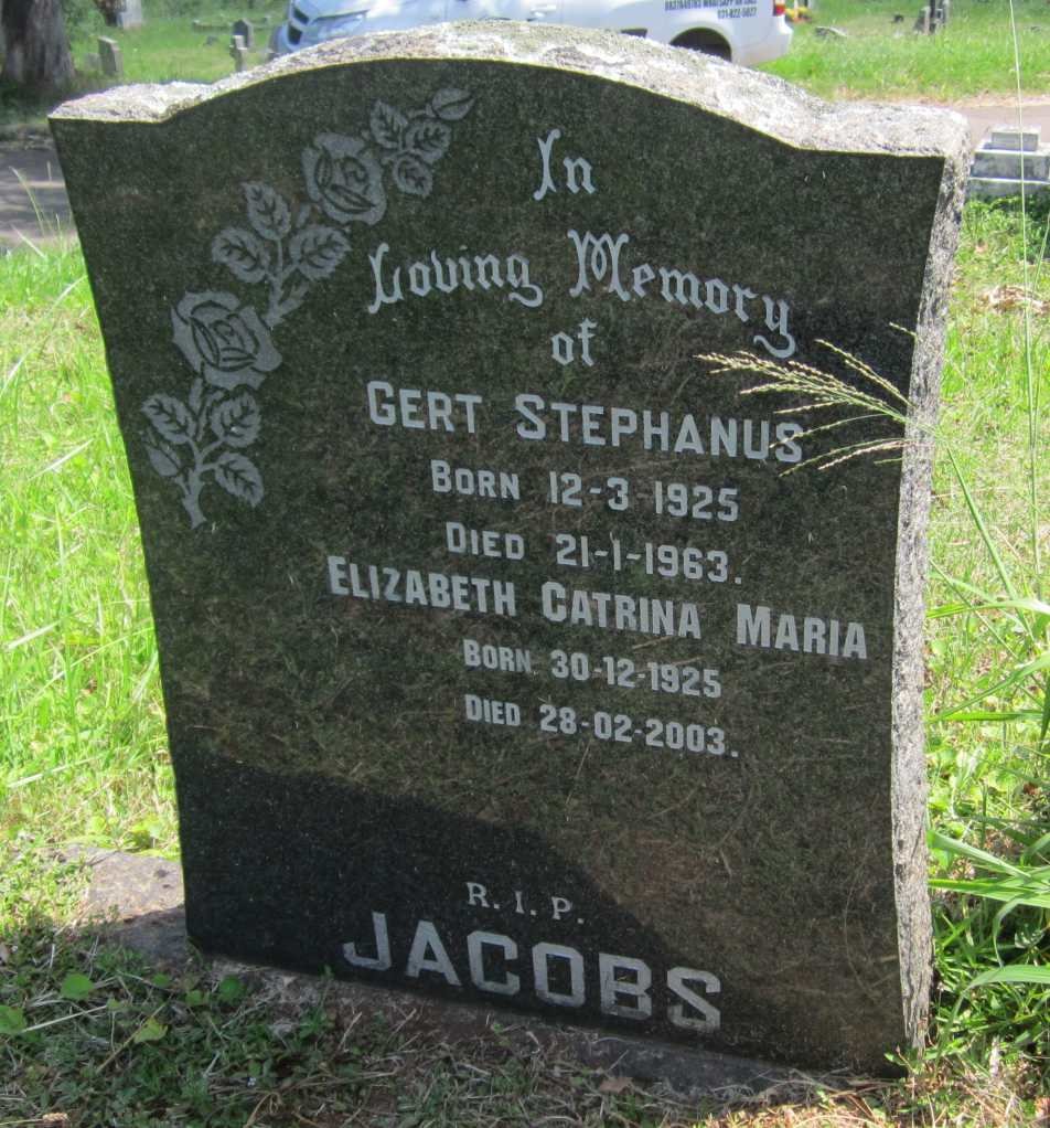 JACOBS Gert Stephanus 1925-1963 &amp; Elizabeth Catrina Maria 1925-2003