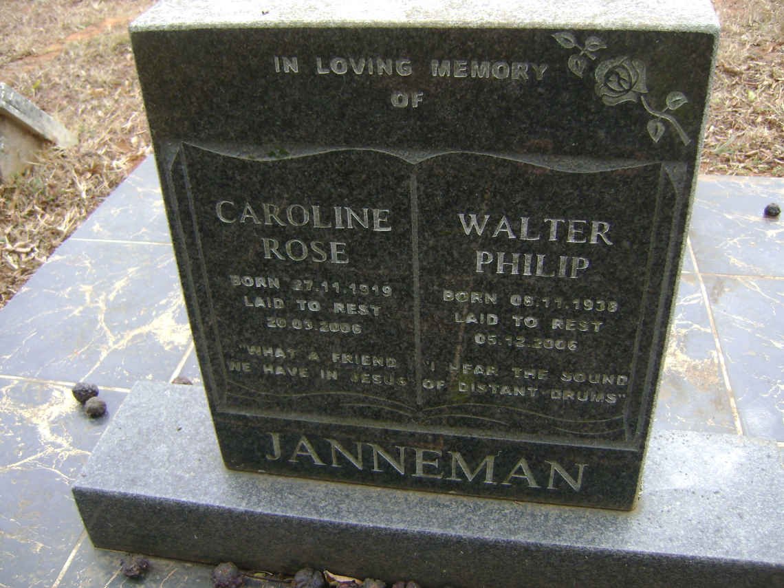 JANNEMAN Walter Philip 1939-2006 :: JANNEMAN Caroline Rose 1919-2006