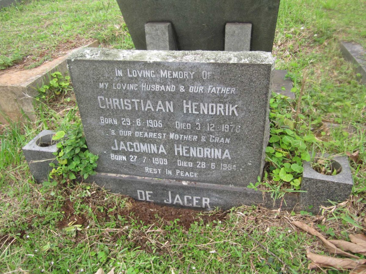JAGER Christiaan Hendrik, de 1905-1976 &amp; Jacomina Hendrina 1909-1994