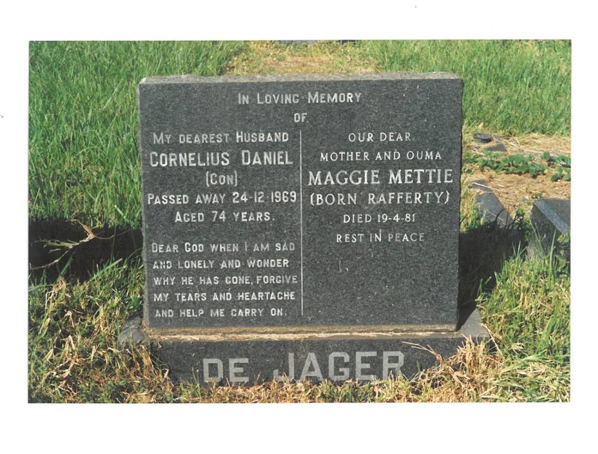 JAGER Cornelius Daniel, de -1969 &amp; Maggie Mettie RAFFERTY -1981