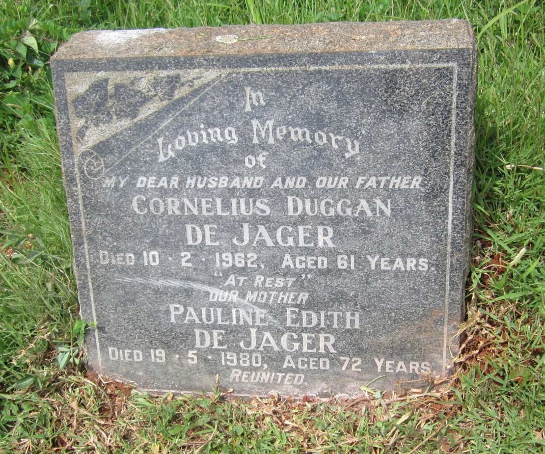 JAGER Cornelius Duggan, de -1962 &amp; Pauline Edith -1980