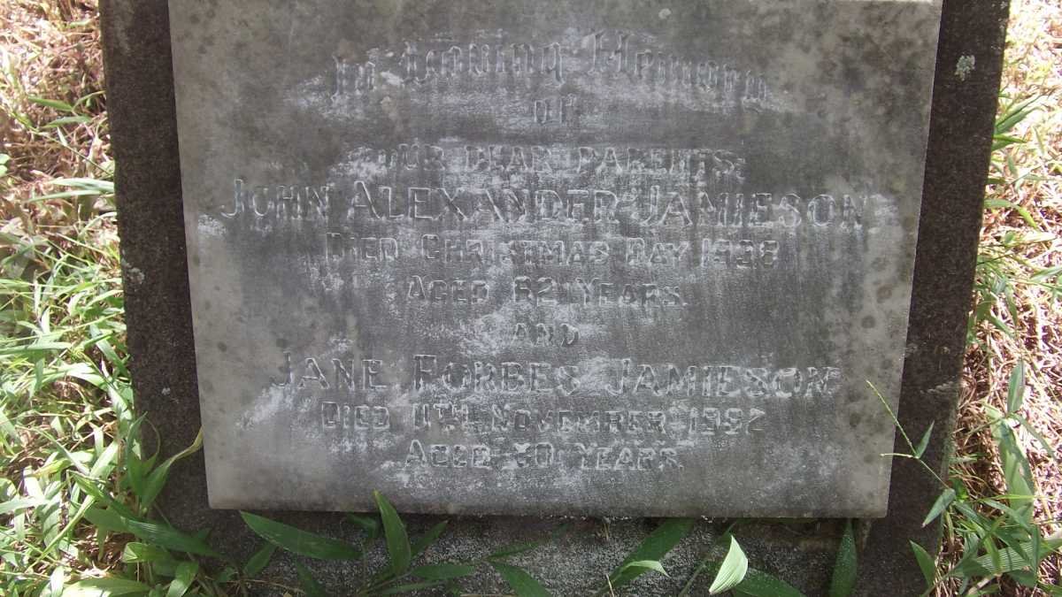 JAMIESON John Alexander -1938 &amp; Jane Forbes -1952