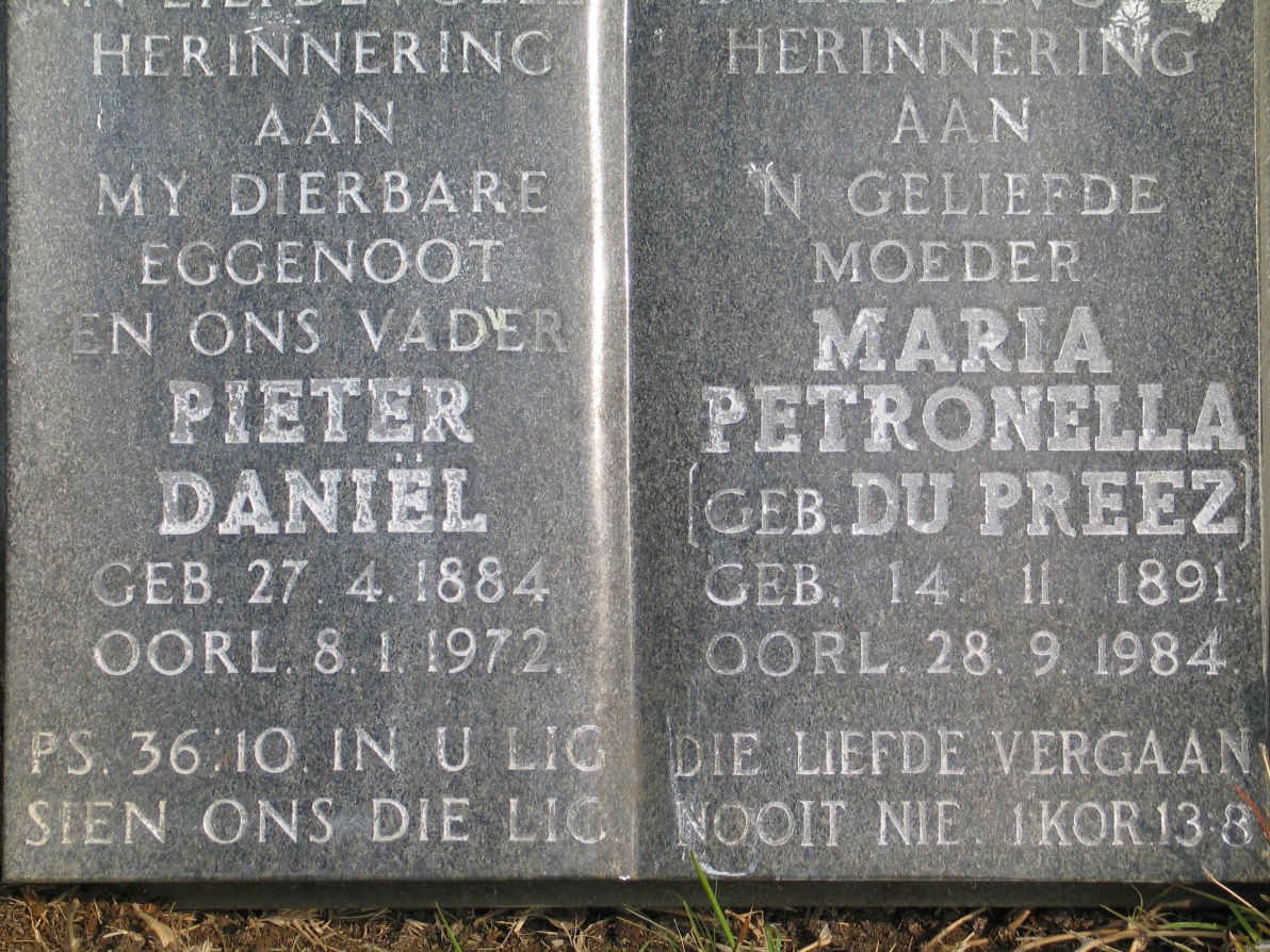 JACOBS Pieter Daniel 1884-1972 &amp; Maria Petronella DU PREEZ 1891-1984