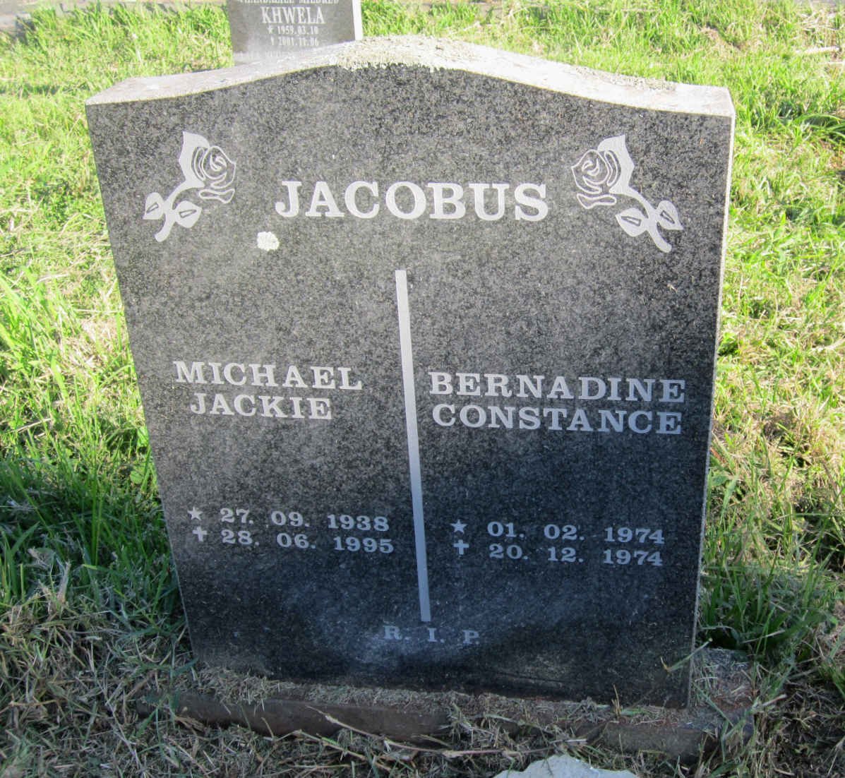 JACOBUS Michael Jackie 1938-1995 :: JACOBUS Bernadine Constance 1974-1974