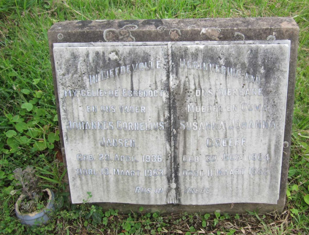 JANSEN Johannes Cornelius 1936-1963 &amp; Susanna Johanna GREEFF 1904-1982