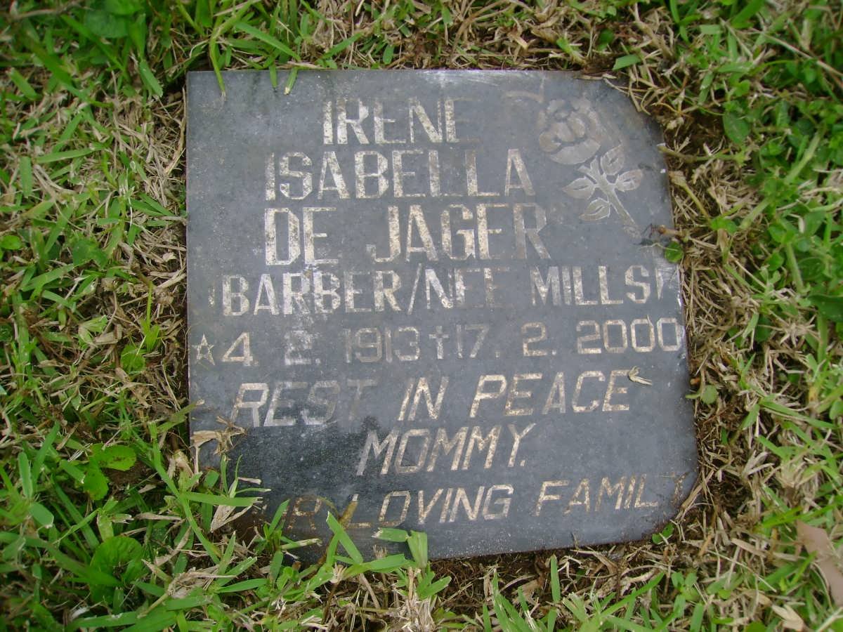 JAGER Irene Isabella, de formerly BARBER nee MILLS 1913-2000