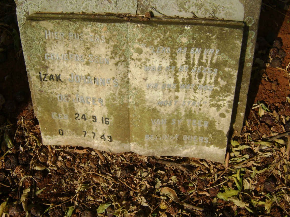 JAGER Izak Johannes, de 1916-1943