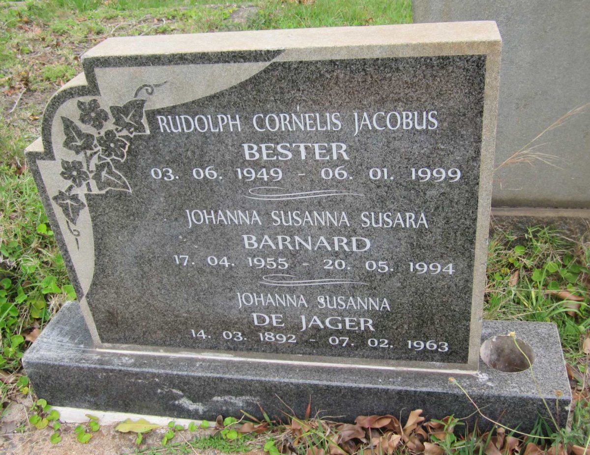 JAGER Johanna Susanna, de 1892-1963 :: BESTER Rudolph Cornelis Jacobus 1949-1999