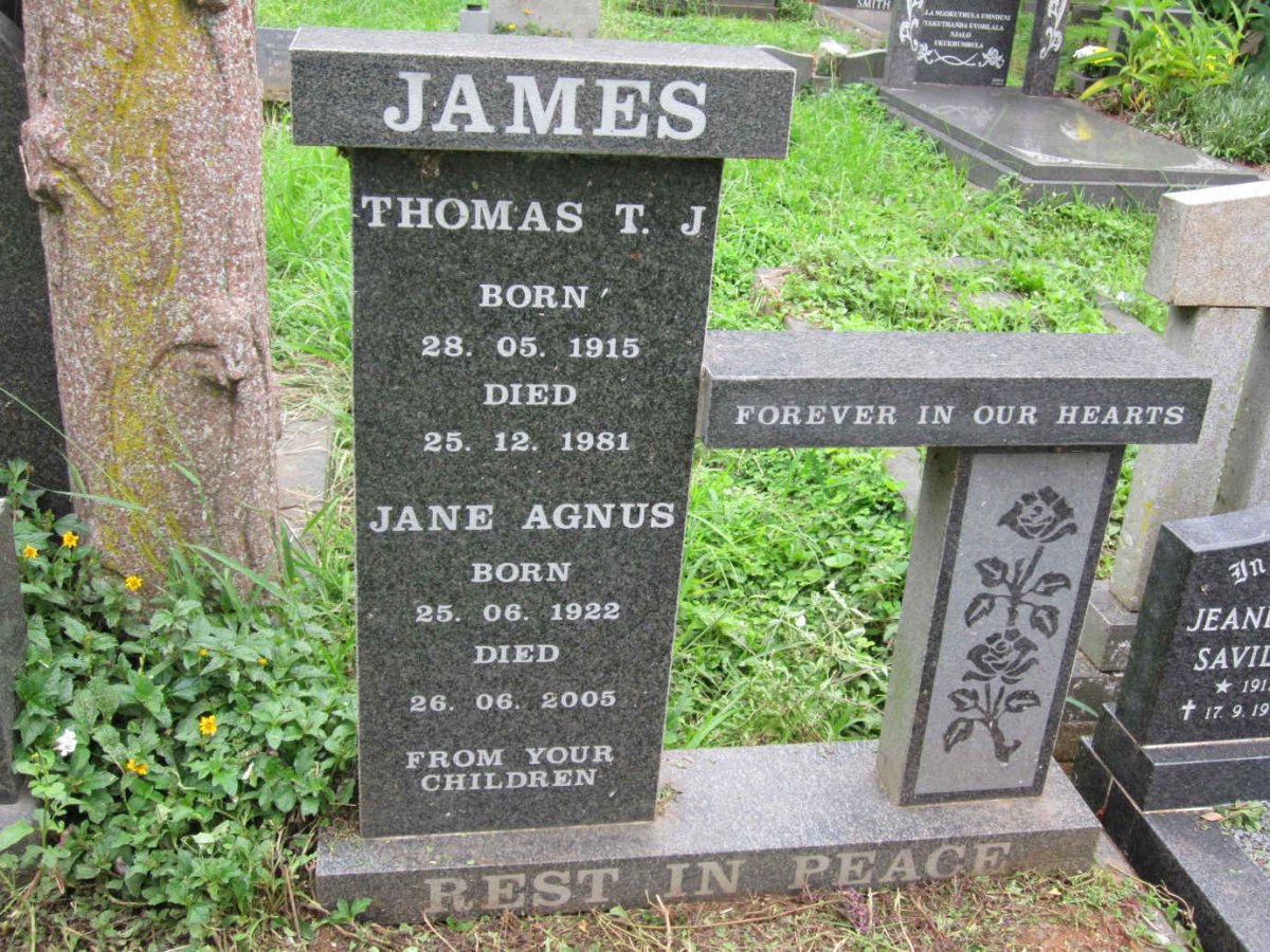 JAMES Thomas T.J. 1915-1981 &amp; Jane Agnus 1922-2005